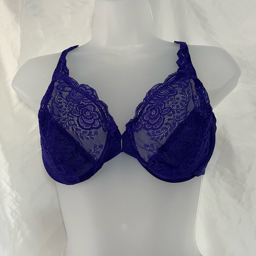 💜 Vintage 80s 90s Cabernet Lace Satin Full Coverage Bra Lingerie